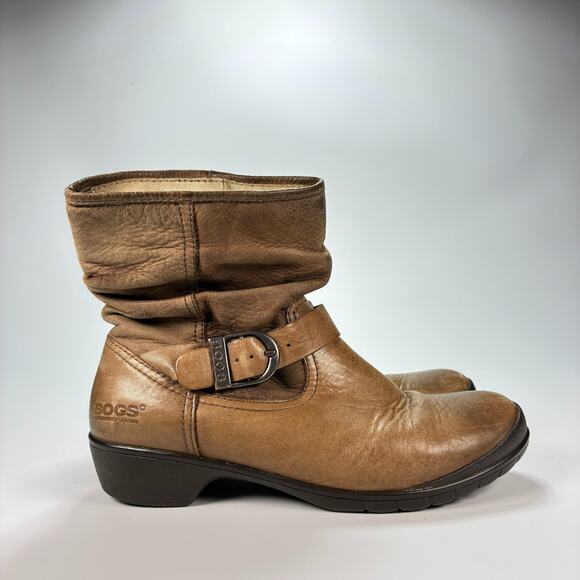 Bogs Cassie Low Brown Leather Winter Ankle Boots Slip On 78418-233 Womens Size 7 - Picture 1 of 10